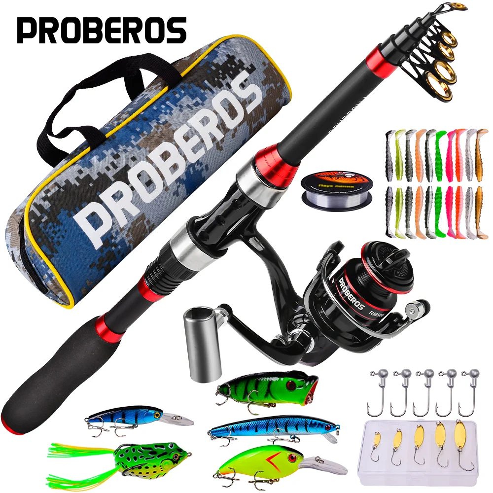 PROBEROS 1.8m Telescopic Casting Fishing Combo Portable Ultralight Rod and 4.8:1 Gear Ratio Fishing Reel Lures Hooks Line Kit
