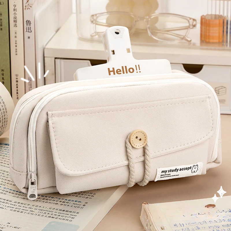 Fashion Pencil Cases Solid Color Canvas Beautiful Pencil Cas