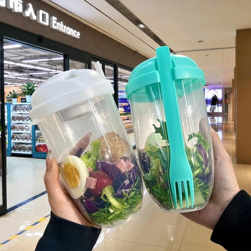 

Fresh Salad Cup to Go Container Set with Fork Sauce Cup Portable Picnic Bento Food Box Kitchen Lunch Box Keep Fit Loose Weight