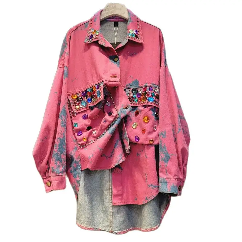 Женская джинсовая куртка новый женский брендовый кардиган с принтом и бусинами