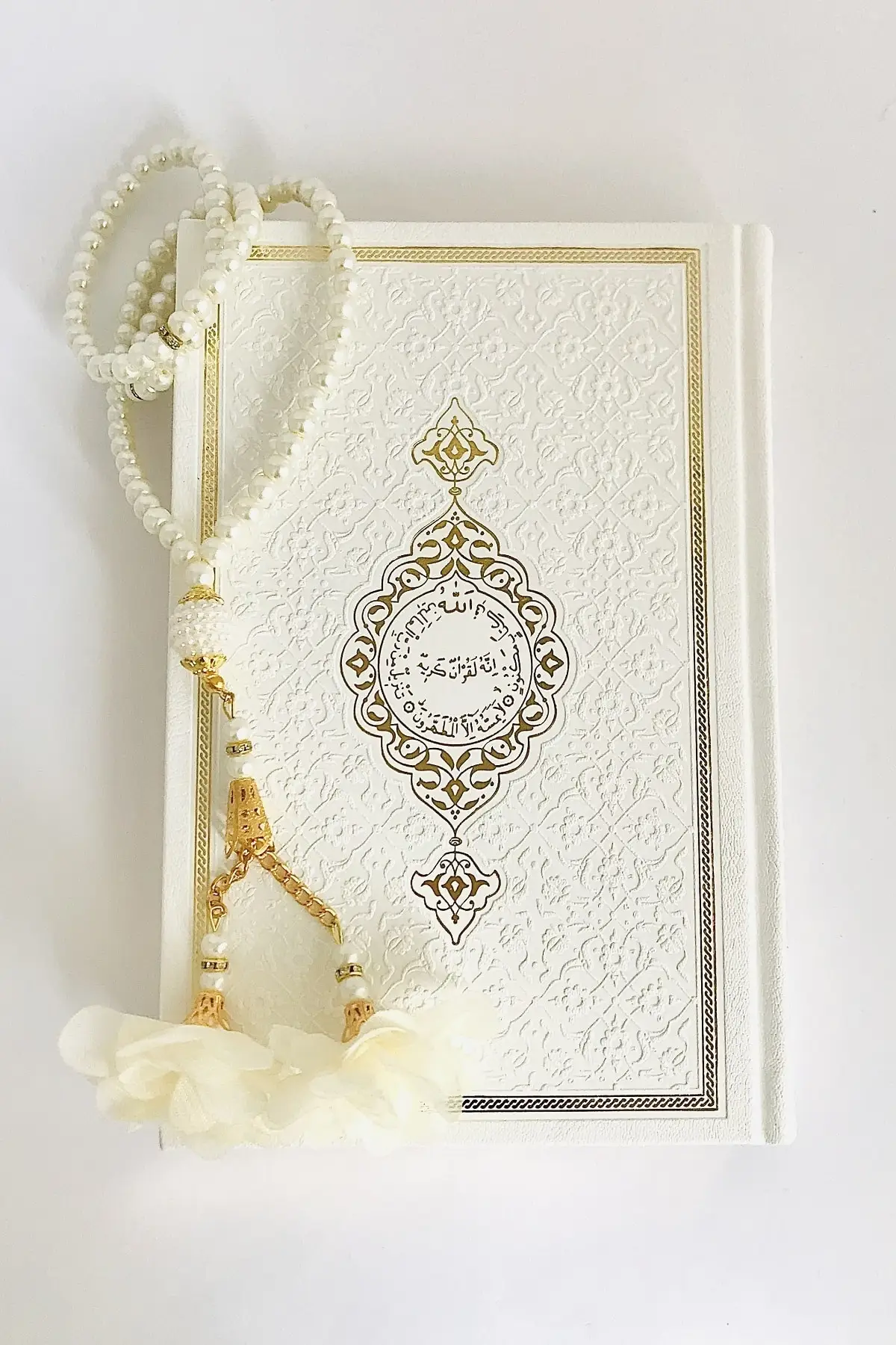 

Термо-кожаная Белая книга Священного Корана мусульманского ислама ИК Мусульманский Коран (14x20) с молитвенными бусами Tasbih 2 шт.