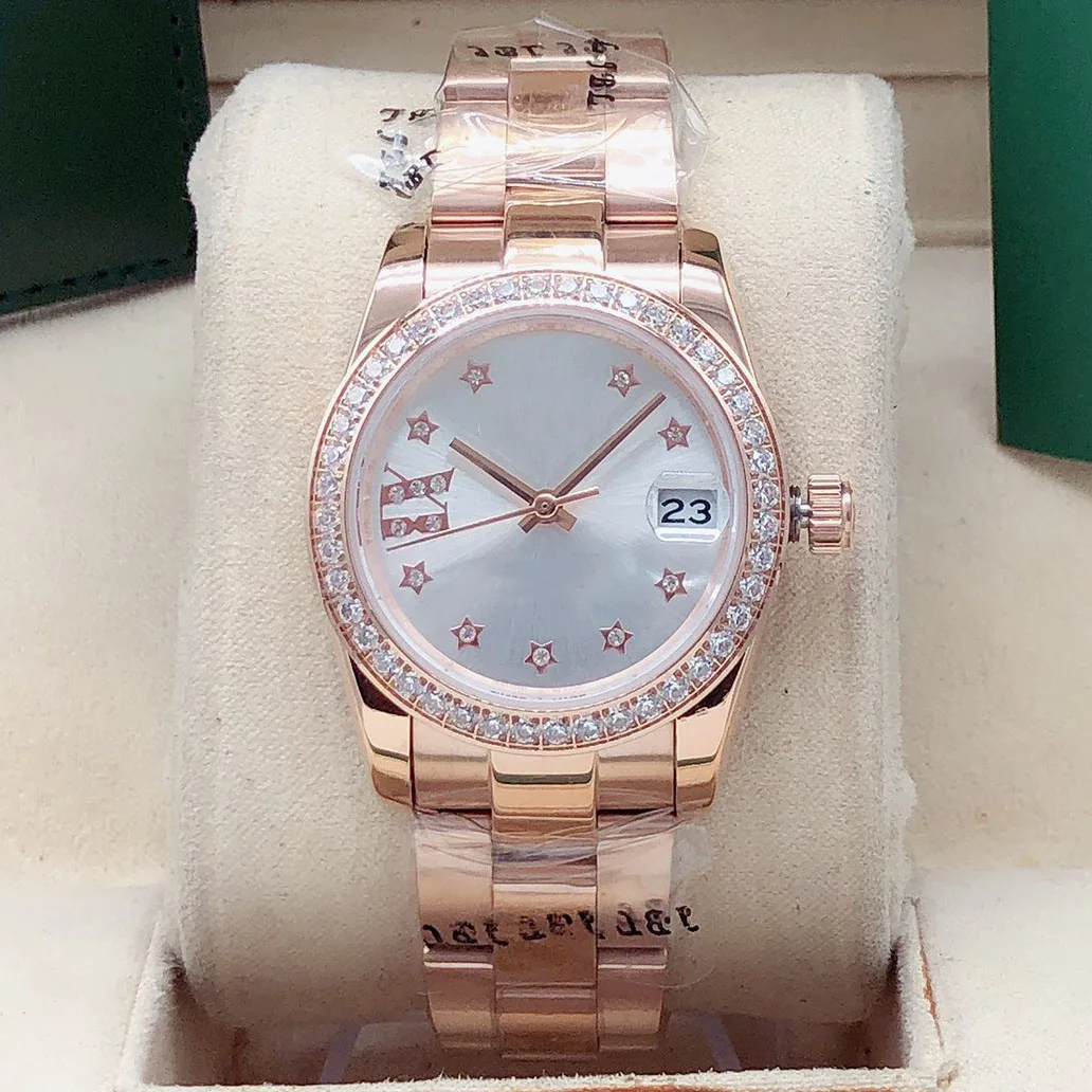 

Женские автоматические механические часы из нержавеющей стали 904, с бриллиантовым серебристым, розовым и золотистым сапфировым стеклом, 36 мм, 31mm-RLX