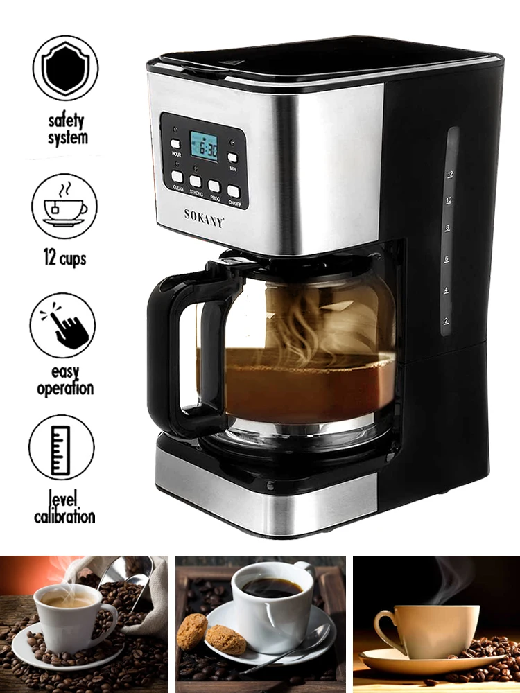 

Coffee Maker 12-cup Anti-drip Coffee Brewer Fully Automatic Espresso Machine with Coffee Pot and Water Level Gauge for Home