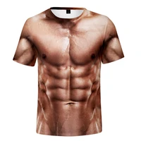 2022 summer funny 3d muscle t shirt mens new short sleeved fitness cool top tee streetwear cosplay fake muscle t shirt belly