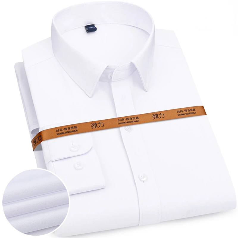 2022 New Spring and Autumn Fashion Casual Elastic Men's Shirt Long Sleeve Square Neck Business Workwear Men's Shirt