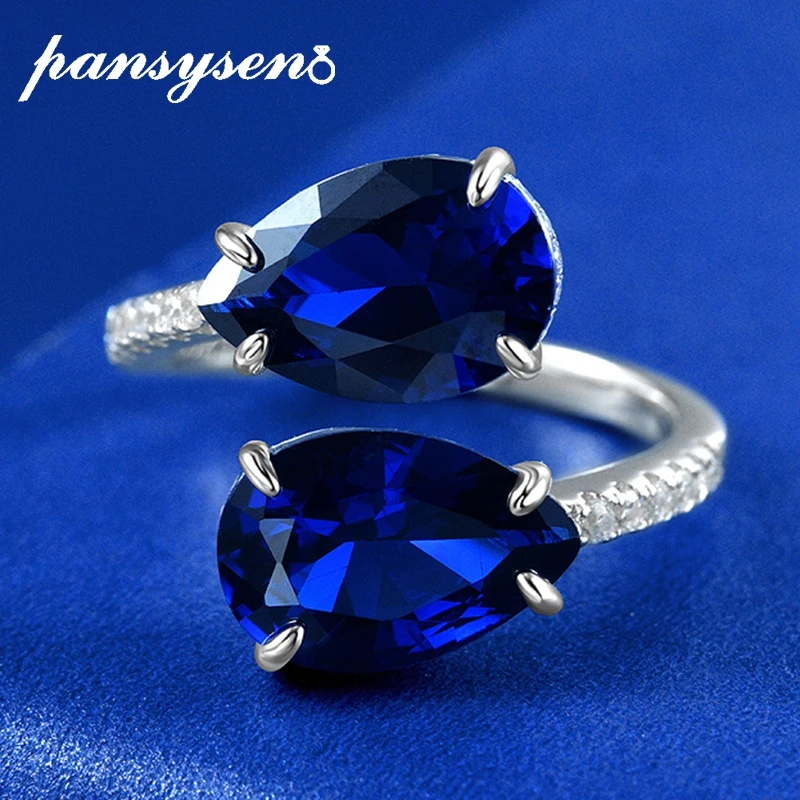 

PANSYSEN Vintage 925 Sterling Silver 3CT Pear Cut Blue Spinel Gemstone Open Ring Women Fine Jewelry Anniversary Gift Wholesale