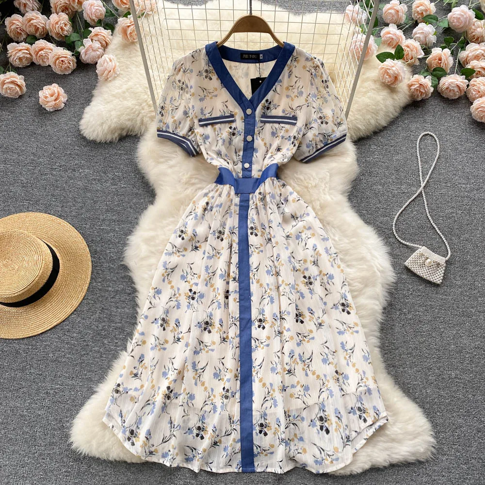 

Женское темпераментное длинное платье супер феи с v-образным вырезом, приталенное однобортное модное платье с цветочным принтом