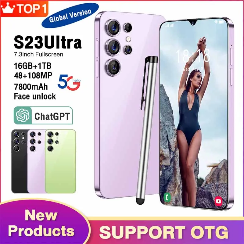

New Original S23 Ultra 7.3 HD Full Screen Smart Phone 5G Smartphone 16GB+1TB Dual SIM Mobile Phones Global Version Cell Phone