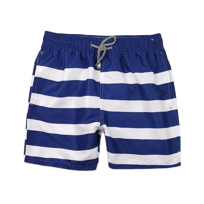 

Brand New Men Elastic Waist Blue White Striped Board Shorts Beach Swimwear Bermuda High Quality 2022 Summer Swim Trunks