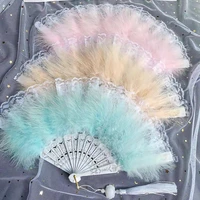 feather lace folding fan bedroom dance romantic atmosphere hand fans decorations classical manual fan party performance props
