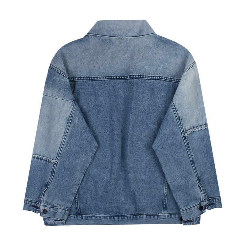 Женская джинсовая куртка в стиле пэчворк повседневная винтажная с длинным