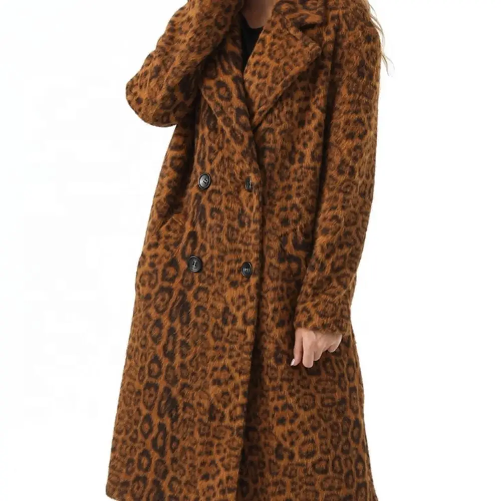 Women Winter Real Fur Long Leopard Print Teddy Coat double-breasted With Pocket Jacket Print Thermal Leisure Real Fur Coat