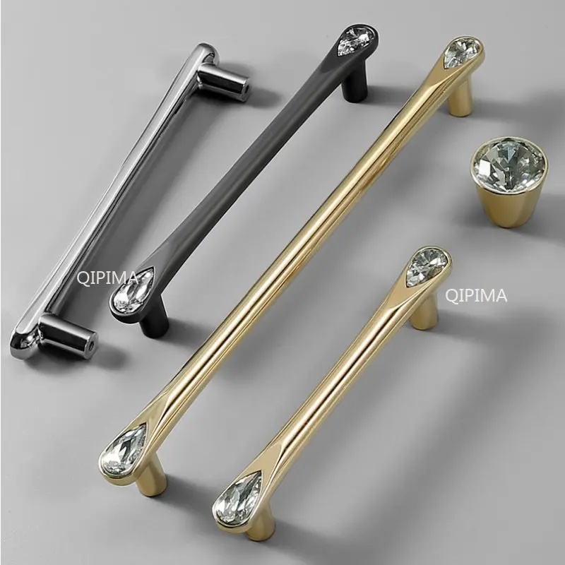 

Gold Crystal Knobs Kitchen Cabinet Handles Shoebox Closet Door Pulls Drawer Knobs Wardrobe Pullers with Screws Hardware
