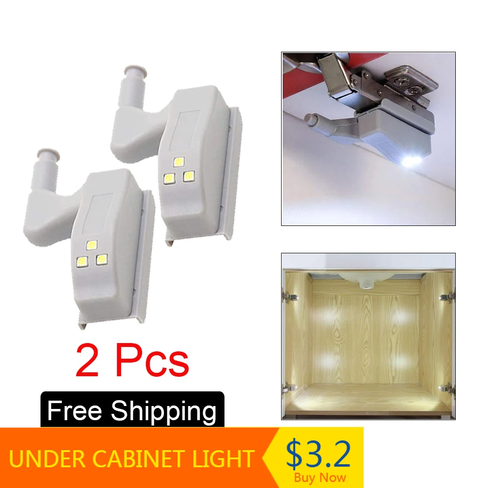 

2pcs LED Universal Inner Hinge Lamp Under Cabinet Lights Wardrobe Closet Light Cupboard Closet Kitchen Bedroom Door Lamp