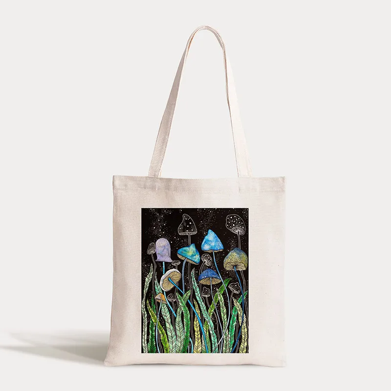 Женская сумочка с психоделическим принтом в виде грибов, красивая Холщовая Сумка для покупок в стиле Харадзюку, женская сумка-тоут