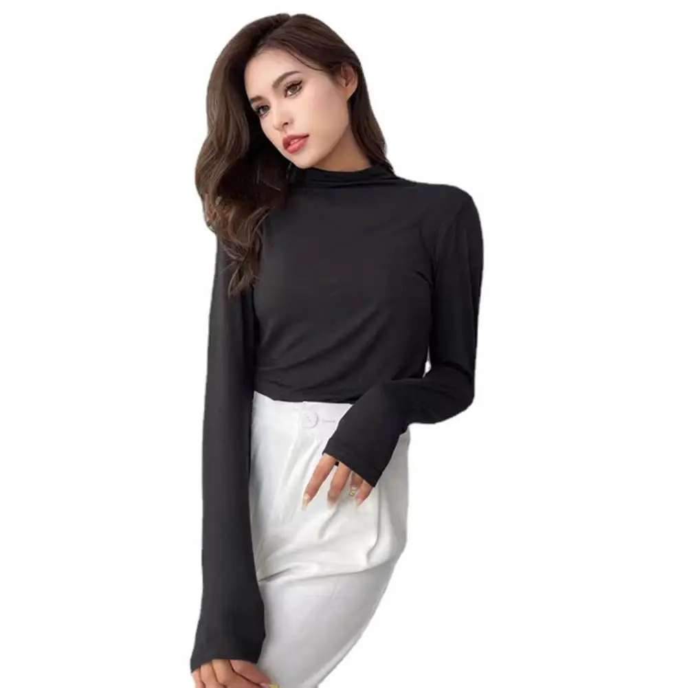 

Футболка женская Базовая однотонная, облегающий пуловер с полувысоким воротником, базовая зимняя рубашка для повседневной носки, один размер