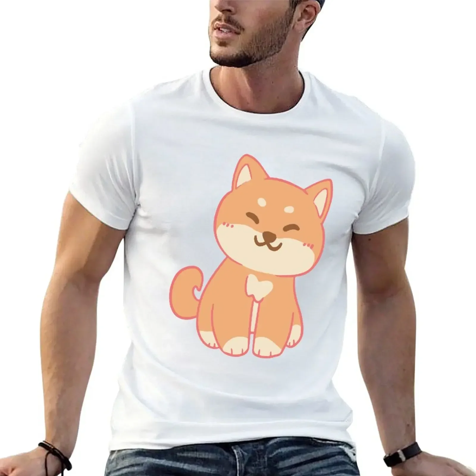 Дизайн собаки чиби - футболка с собакой шиба-ину черные футболки мужская одежда