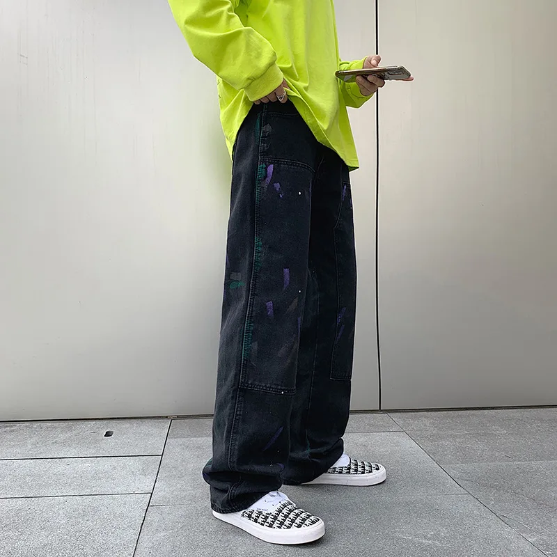 Cotton Graffiti Jeans Men Fashion Retro Baggy Casual Straight Jeans Men Streetwear Loose Hip-hop Denim Pants Mens Trousers M-2XL