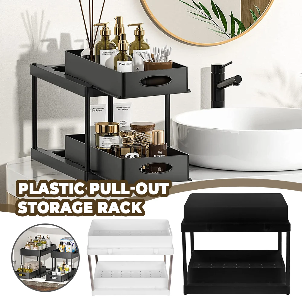

High Capacity Kitchen Storage Holder Double/Single Pull Drawer Organizer Detachable Rack With Drainage Hole Bathroom Accessories