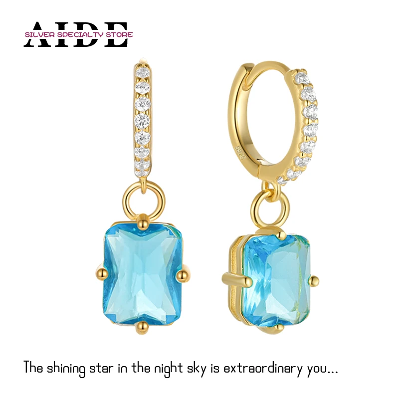 

AIDE 925 Silver Colorful Geometric Square Zircon Piercing Hoop Earrings For Women Girl Huggie Earring Pendientes Jewelry Aretes