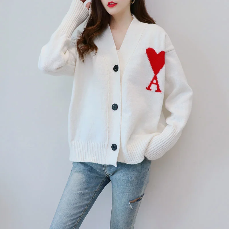 

Cardigans for Women 2022 Winter Love Ami Sweater French Casual Sweater Oversize Cashmere Sweaters Long Sleeve Top Knitted Coat