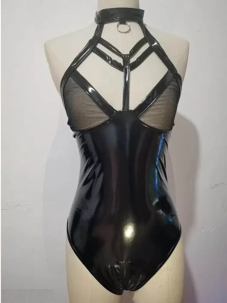 Комбинезон без рукавов с мокрым эффектом из ПВХ блестящая искусственная кожа на