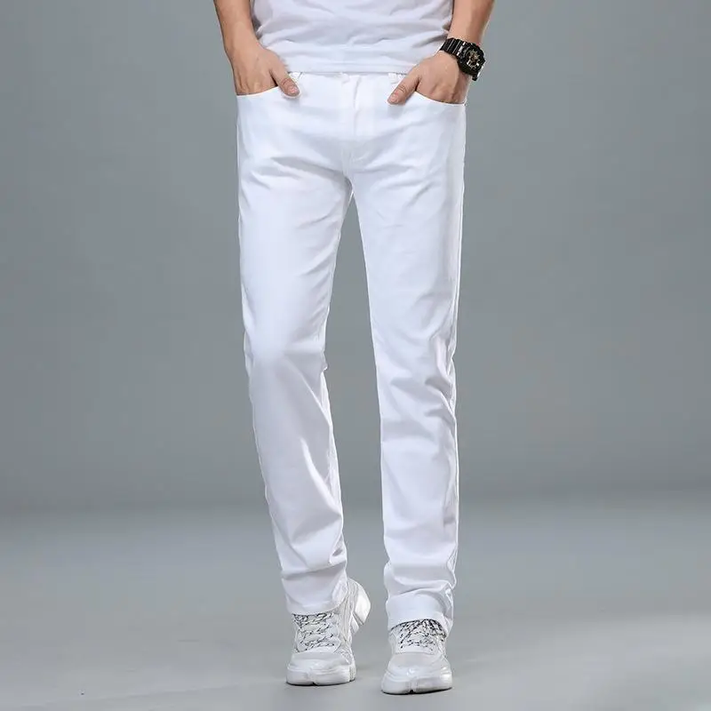 DIMI Denim Advanced Stretch Cotton Trousers Male Brand Pants Classic Style Men's Regular Fit White Jeans Business Smart Fashion