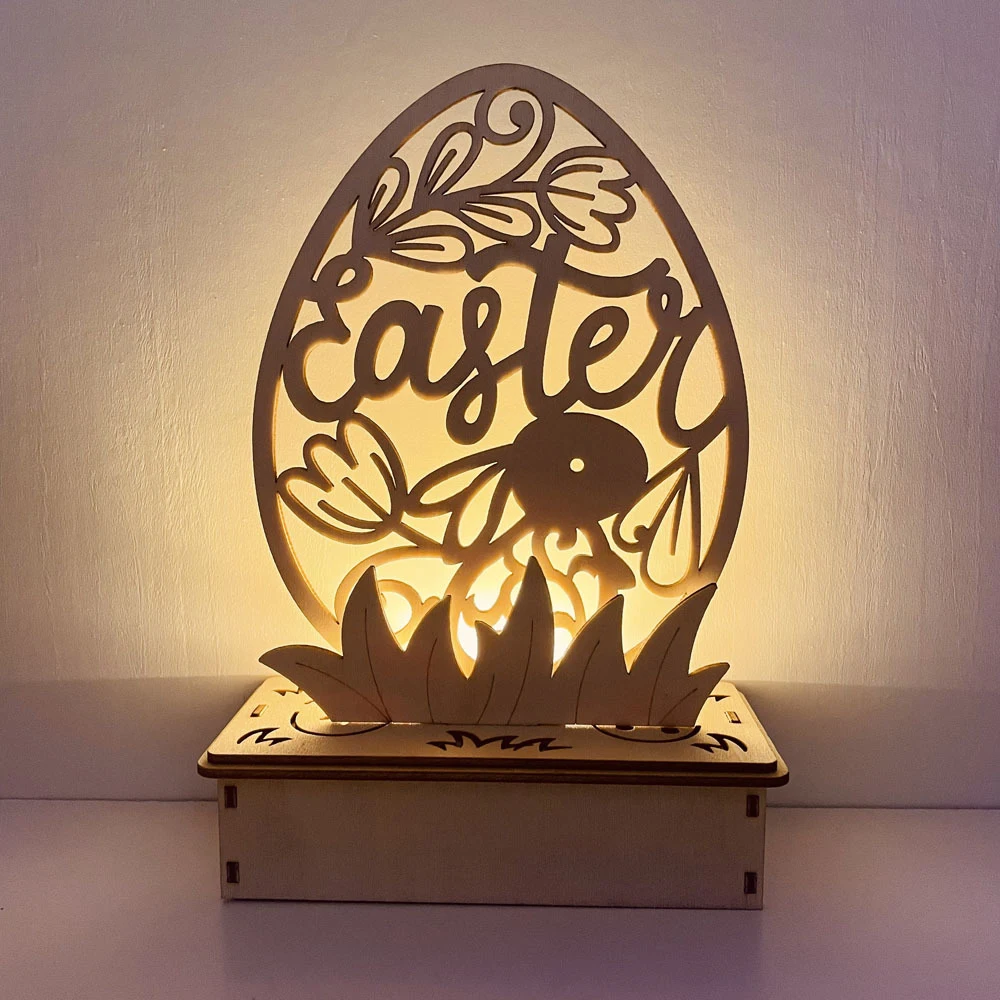 

Wooden Easter Table Ornament with Lights 18cm Glowing LED Easter Bunny Eggs Decorations for Home Indoor Wood Rabbit