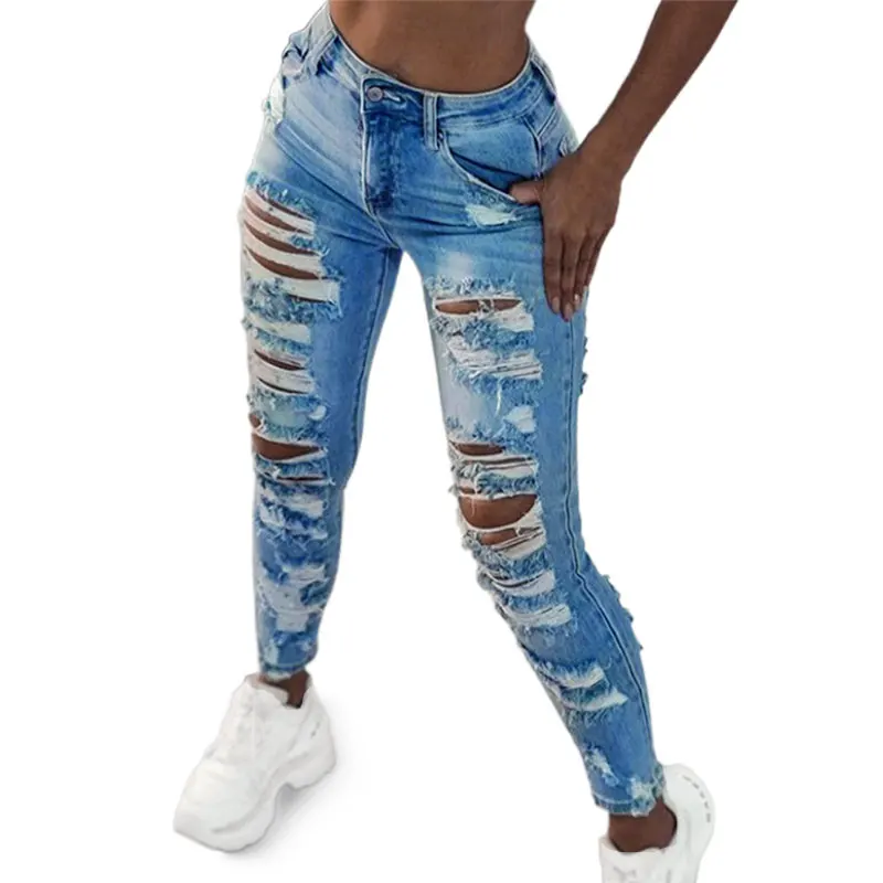 

Spring Summer New Woman jeans Fashion Stretch Ripped Sexy Hip Slim Jean Denim Skinny Pants Female Cargo Trending 2022 Blue