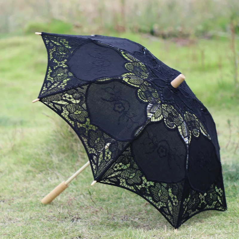 

26/28/45/75CM Wooden Handle Lace Craft Umbrella Celebrity Lace Umbrella Wedding Photography Bride Bridesmaid Umbrella Decor