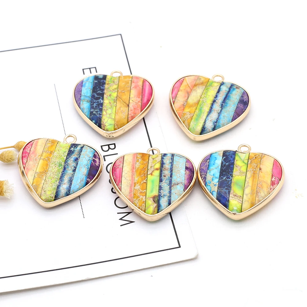 

1pcs Natural Heart Shape Colorful Emperor Stone Charms Pendants for Jewelry Making Necklace Gift For Women Size 22x24mm 26x28mm
