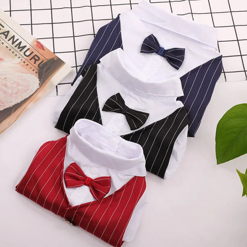 Pet Formal Shirt Dog Clothing Prince Wedding Party Suit Tuxedo Bow Tie Puppy Clothes Coat Spring Summer Costume Small Dog Dress