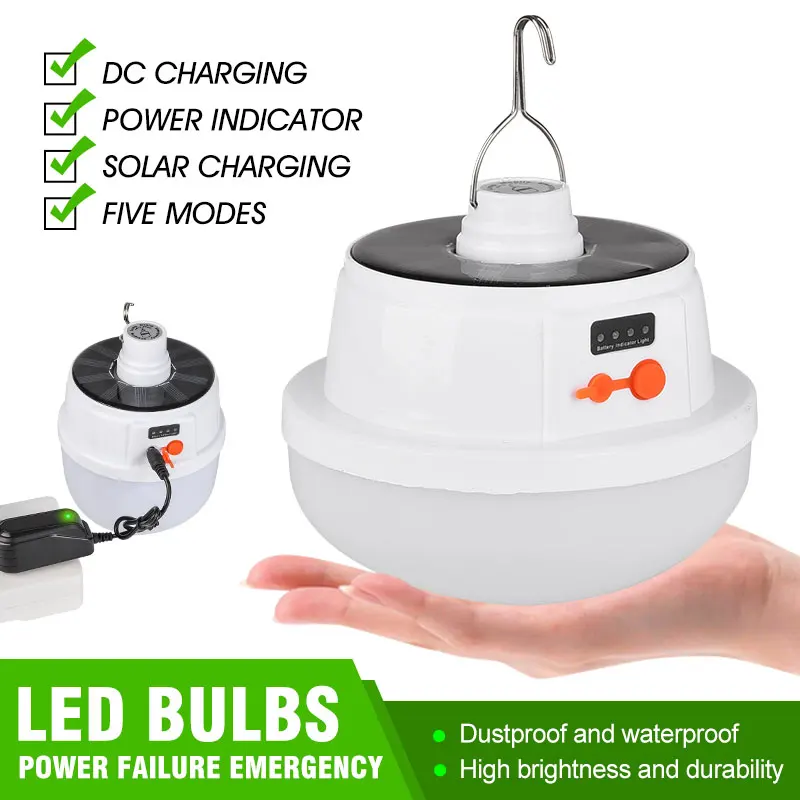 

Solar powered outdoor LED rechargeable bulb household bulb stalls night market lights Mobile camping power outage emergency ligh
