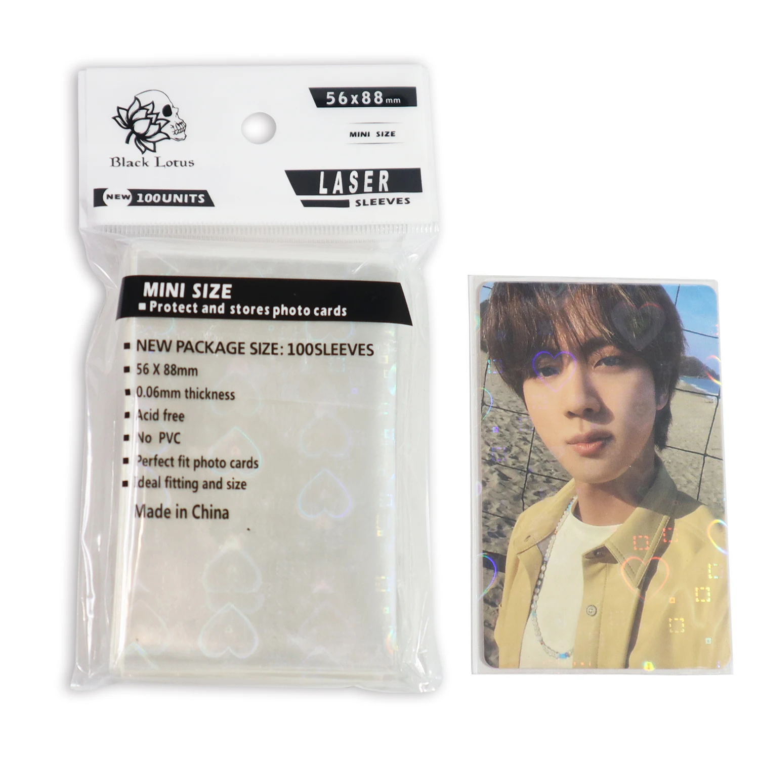 100ct Sweet Heart Foil Spark Shining Laser Clear Photo Holo Card Sleeves Korea KPOP Holographic Protector TCG Shield Cover |