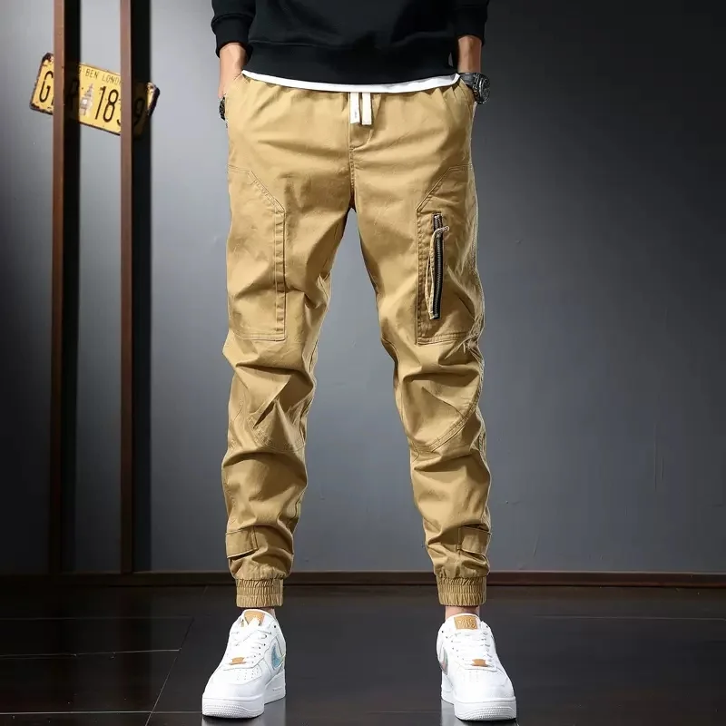 

Khaki Cargo Autumn Men Casual Pencil Pants Streetwear Fashion Cotton Elastic Waist Joggers Trousers C2135