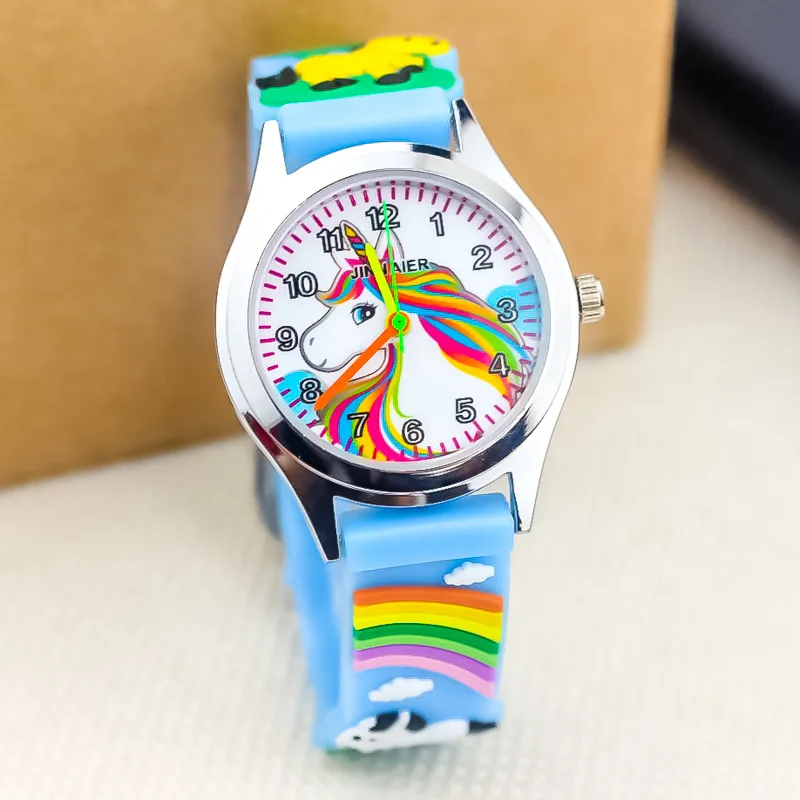 Лидер продаж, детские часы для девочек с 3D рисунком, детские часы, радужные кварцевые часы с бабочкой, часы