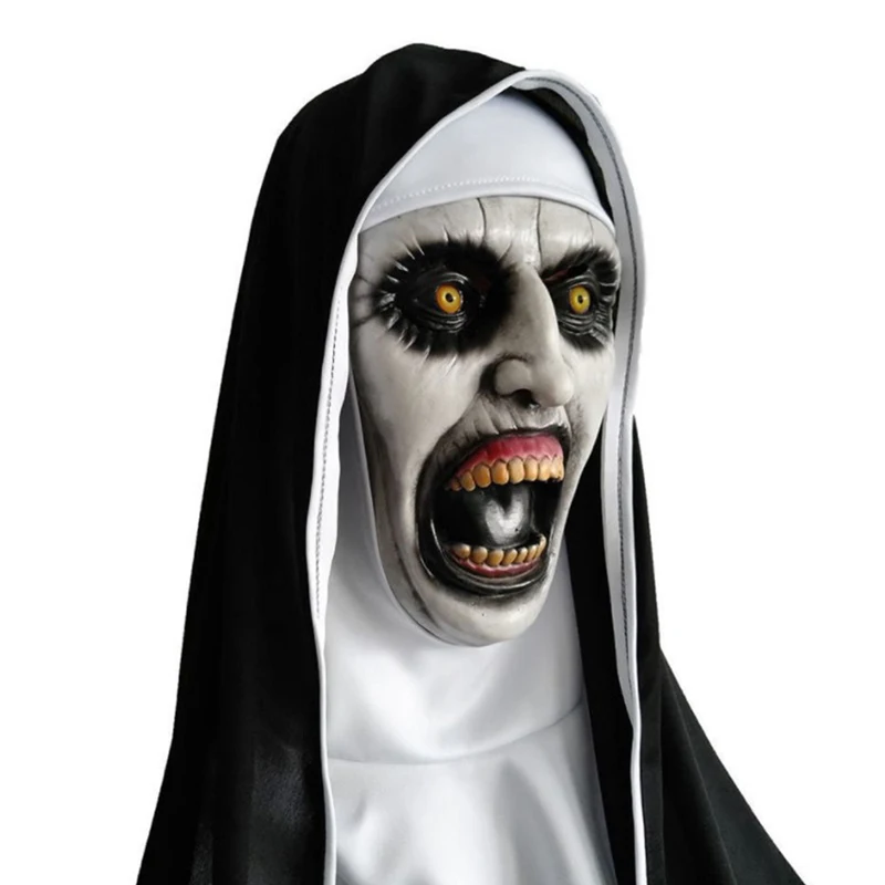 

The Horror Scary Nun Latex Mask Headscarf Valak Cosplay for Halloween Costume Face Masques With Headpiece