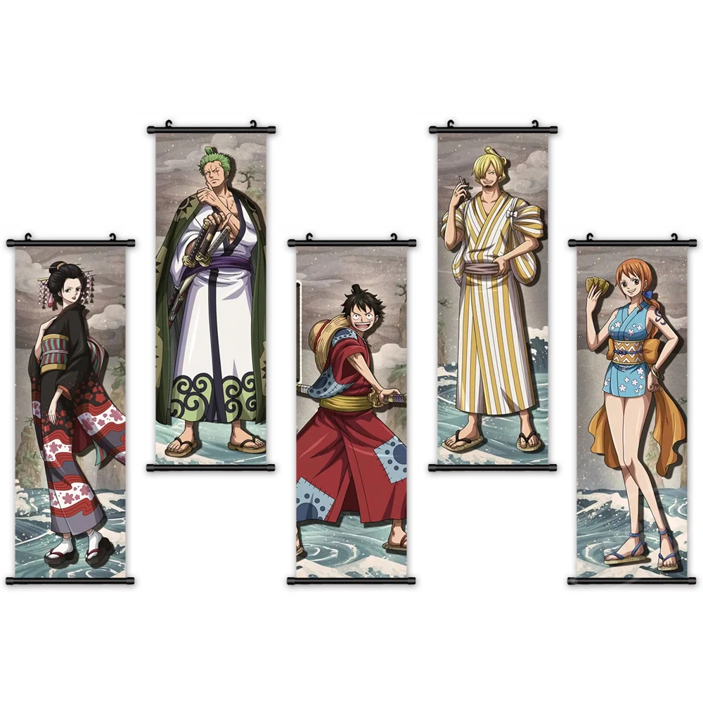 

Painting Japanese Anime Print Canvas Modern Monkey D. Luffy Wall Art One Piece Solid PVC Hanging Scrolls Poster Home Decor Style