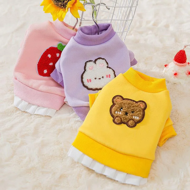 Pet Clothes Winter Autumn Small Dog Wool Skirt Cat Fashion Cartoon Sweater Puppy Sweet Warm Dress Cute Coat Poodle Chihuahua Pug
