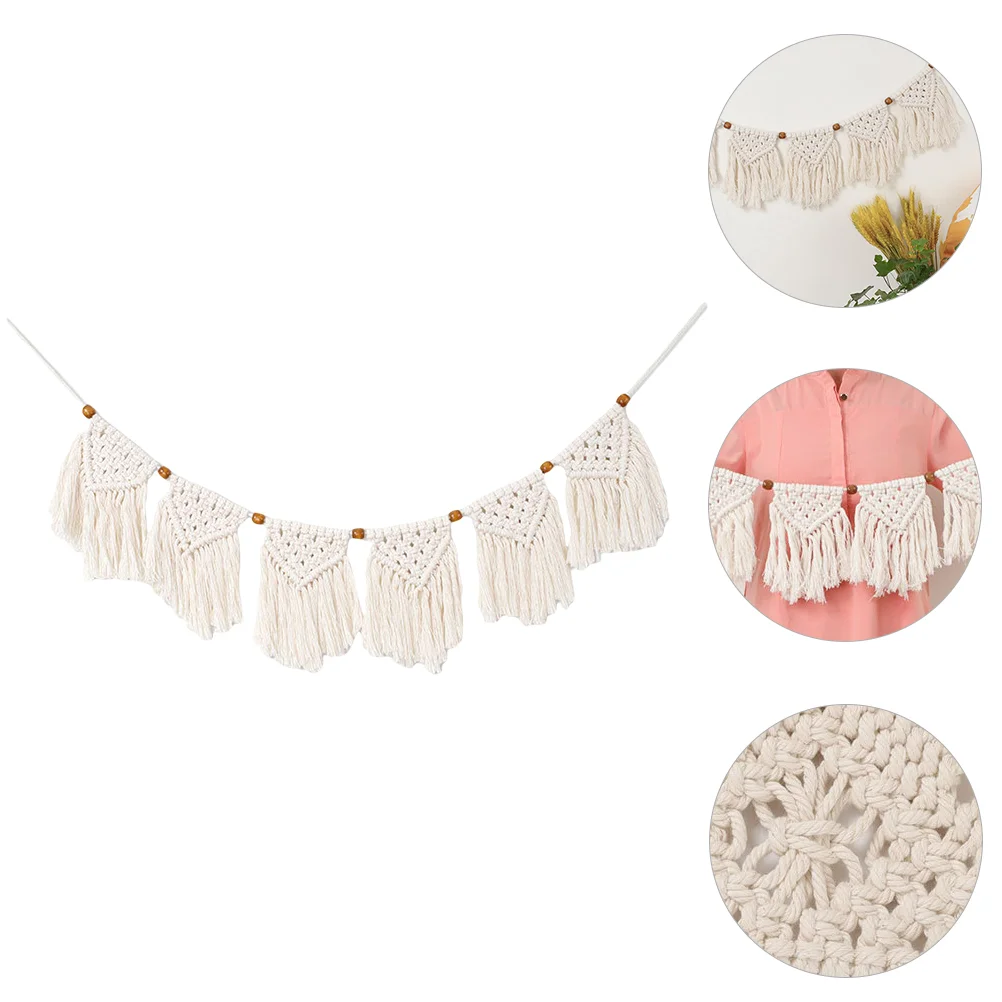 

1pcs Woven Wall Hanging Fringe Garland Banner, Home Decoration Wedding Wall Decoration for Apartment Bedroom Living Room