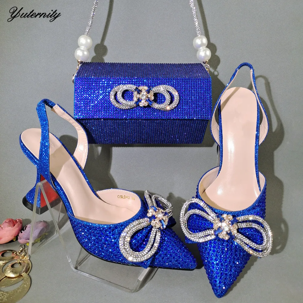 

Summer Nigerian Style Shoes And Bags Set For Party Nigeria Square Heels Slipper 9.5CM Shoes And Bag Set For Party Dress