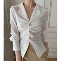 deeptown elegant white women blouses tunics casual vintage female long sleeve shirts office wear chic korean fashion retro 2022