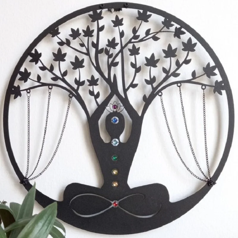 

Yoga Meditation Life Tree Artwork Metal Ornament Wall Hanging Home Decor Office Accessories Living Room Bedroom Wall Decoration