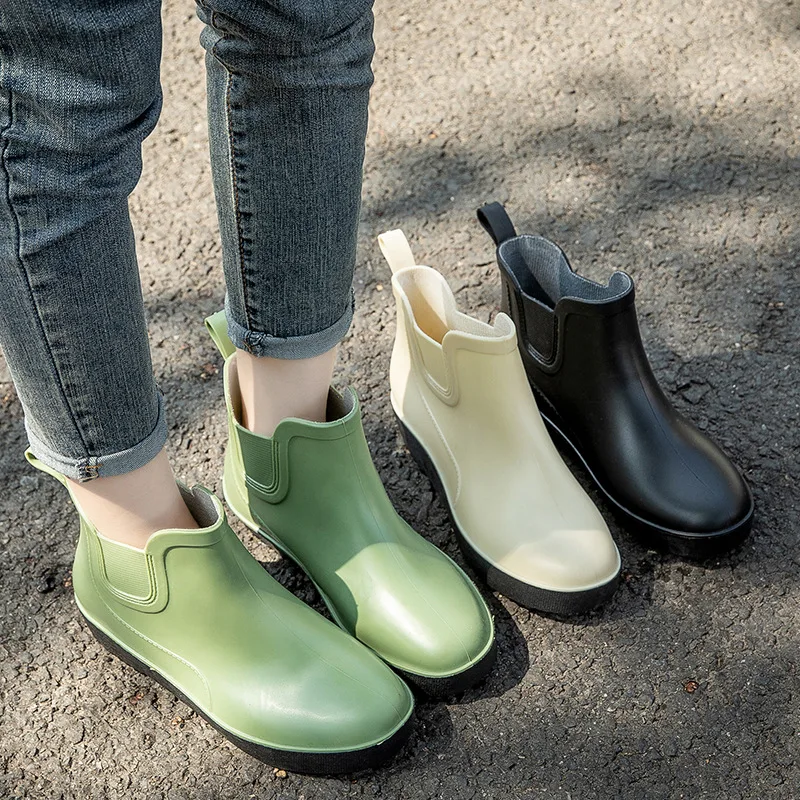 

Four Seasons Rain Shoes Women Fashion Outdoor New Short Rubber Waterproof Shoes Student Loafer Wear-resistant Kitchen Work Shoes