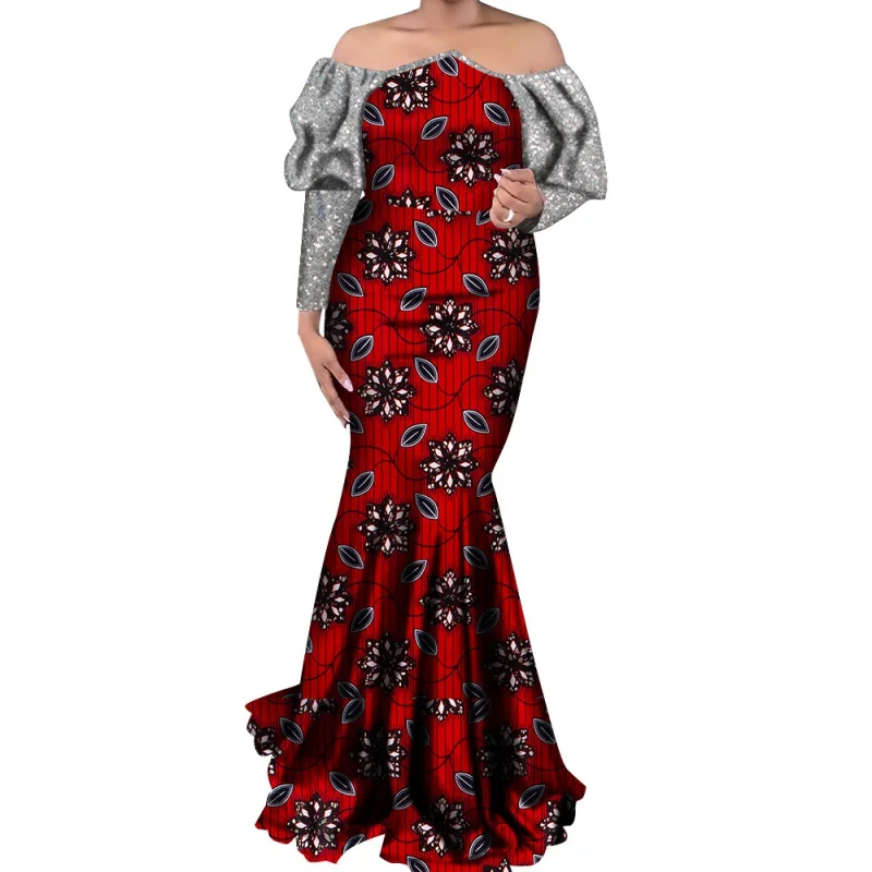 

Robe Bazin Riche Brode Africa Fashion Designer Dress Women Long Sleeve Prom Dress QuinceañoEra Dresses Ankara Gown