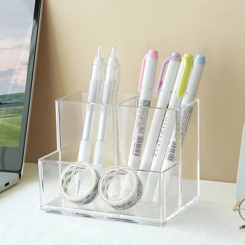 Прозрачная коробка для макияжа с тремя сетками ведро кистей косметический