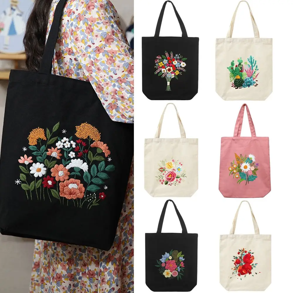

1Set DIY Canvas Tote Bag Embroidery Kit With Flower Pattern Instructions Arts Crafts Supplies Beginners Needlepoint Kits GIFTS