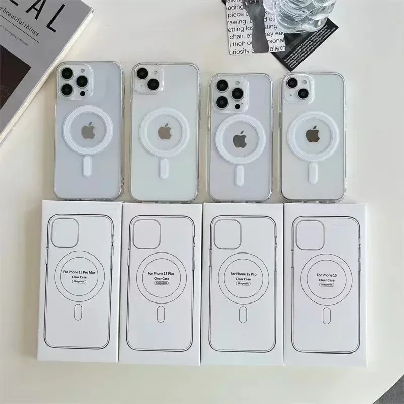 Фото Оригинальный чехол для телефона с магнитной беспроводной зарядкой Magsafe для iPhone 16, 15, 14, 13, 12, 11, ProMax mini X XR XS 7, 8 Plus, прозрачный чехол №3