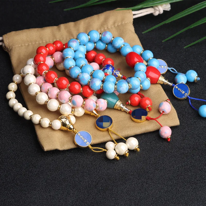 

Chinese Style Glazed Bracelets Buddha Beads Rosary Bead Incense Gray Porcelain Ethnic Style String For Men Women Jewelry Gifts