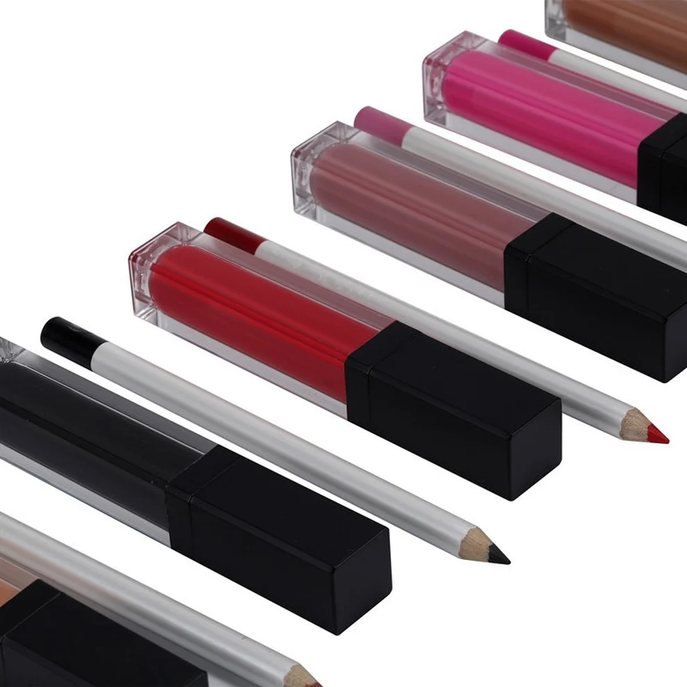 10 Наборов карандашей для губ и матовая помада Комплект с личной маркировкой жидкая губная помада водонепроницаемая без бренда оптом блеск макияж на заказ.